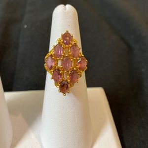 Ring Vintage 18 K (heavy gold electroplated) 9 Amethyst stones size 7.5